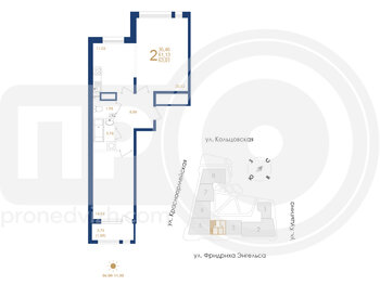 Миниатюра 2-комнатная квартира, 63.01кв.м