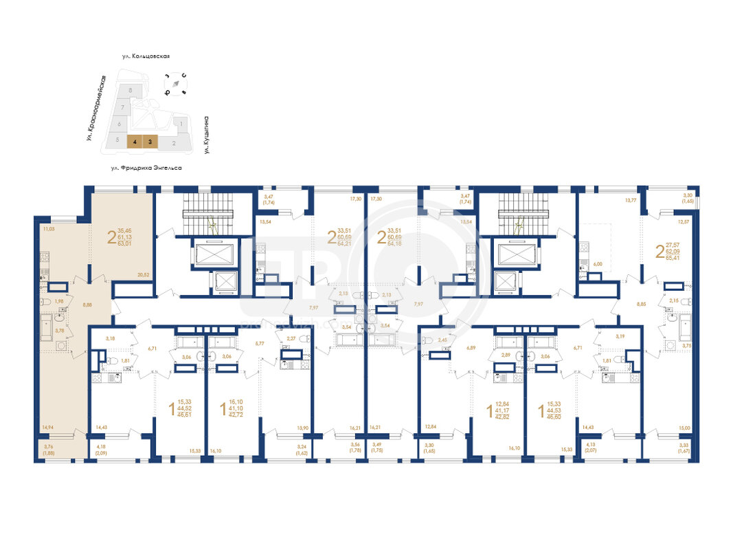 2-комнатная квартира, 63.01кв.м