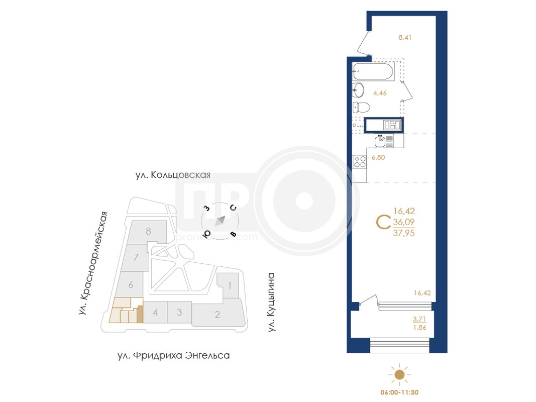 1-комнатная квартира, 37.95кв.м