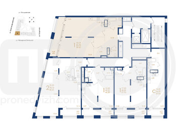 Миниатюра 1-комнатная квартира, 85.62кв.м
