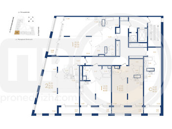 Миниатюра 1-комнатная квартира, 52.43кв.м