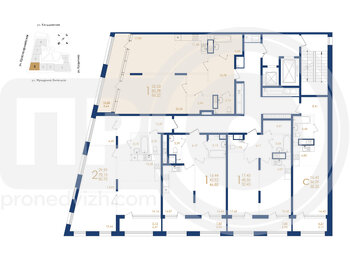 Миниатюра 1-комнатная квартира, 86.22кв.м