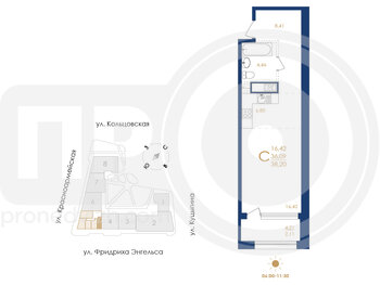 Миниатюра 1-комнатная квартира, 38.2кв.м