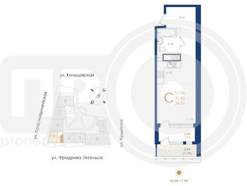 Миниатюра 1-комнатная квартира, 34.56кв.м
