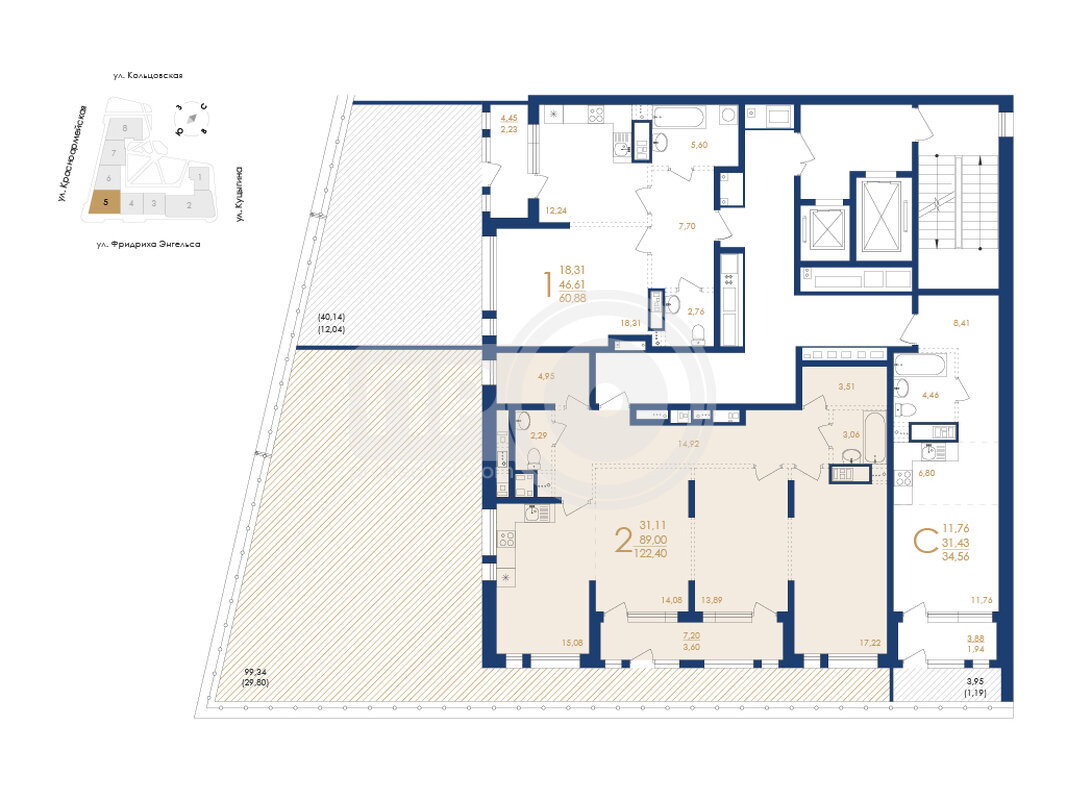 2-комнатная квартира, 122.4кв.м