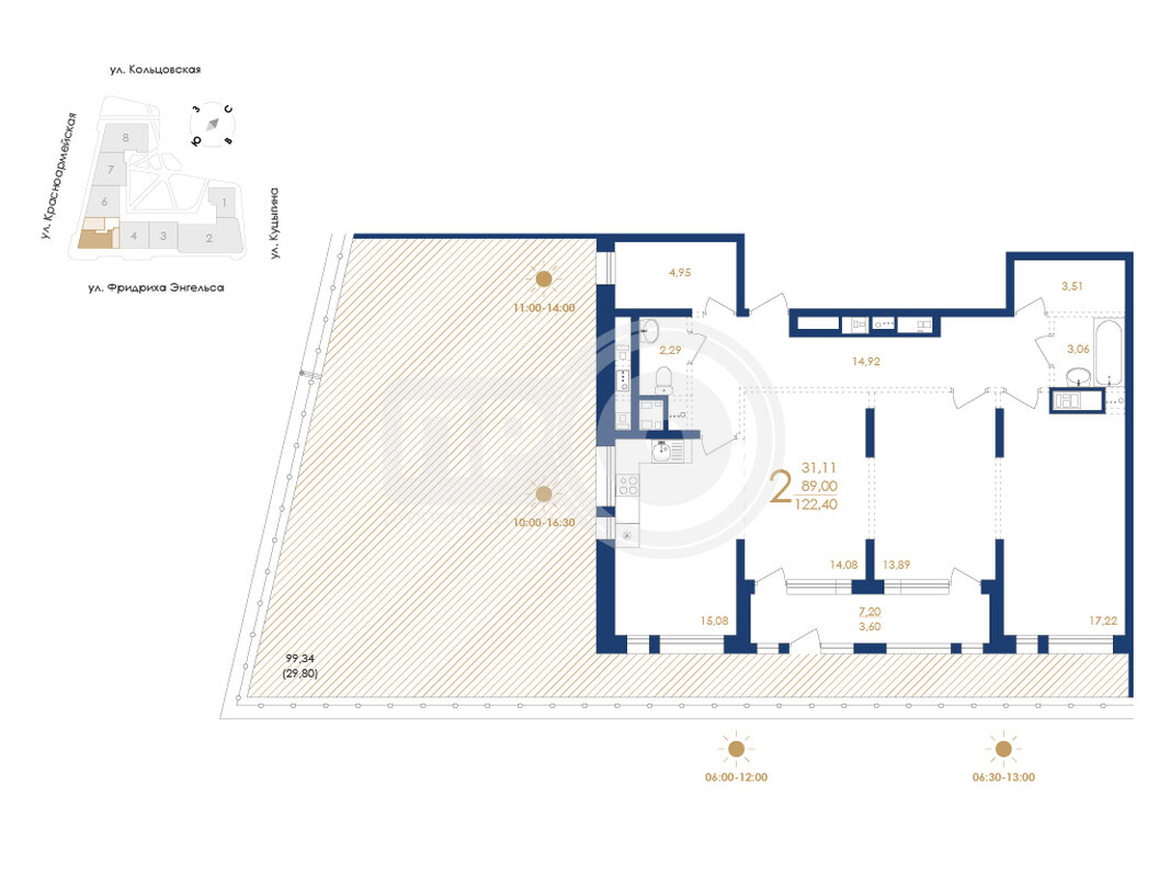 2-комнатная квартира, 122.4кв.м