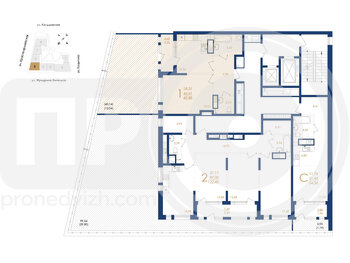 Миниатюра 1-комнатная квартира, 60.88кв.м