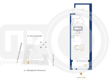 Миниатюра 1-комнатная квартира, 33.21кв.м