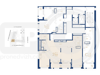 Миниатюра 2-комнатная квартира, 92.31кв.м