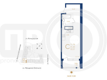 Миниатюра 1-комнатная квартира, 33.21кв.м