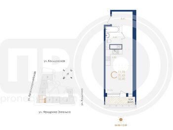 Миниатюра 1-комнатная квартира, 32.4кв.м