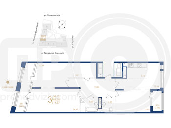 Миниатюра 3-комнатная квартира, 114.37кв.м