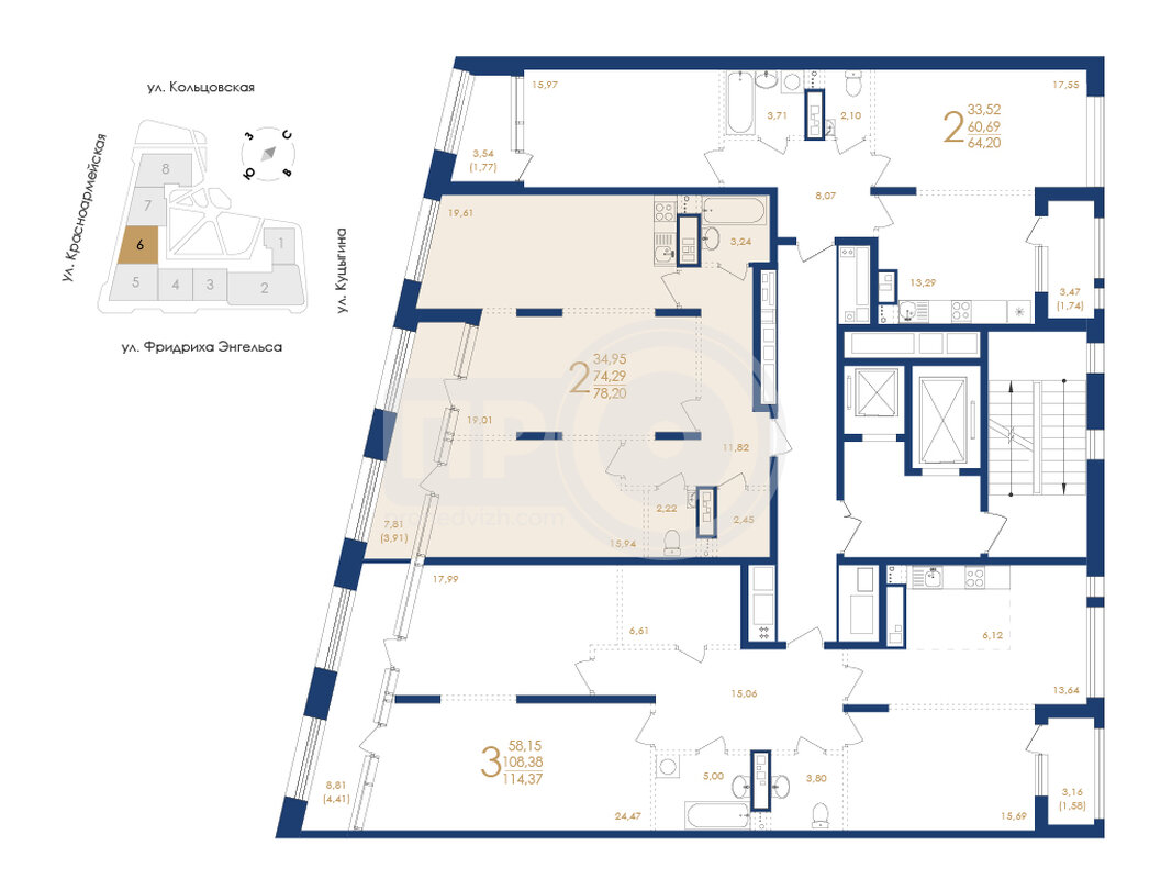 2-комнатная квартира, 78.2кв.м