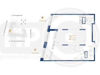 Миниатюра 2-комнатная квартира, 78.2кв.м