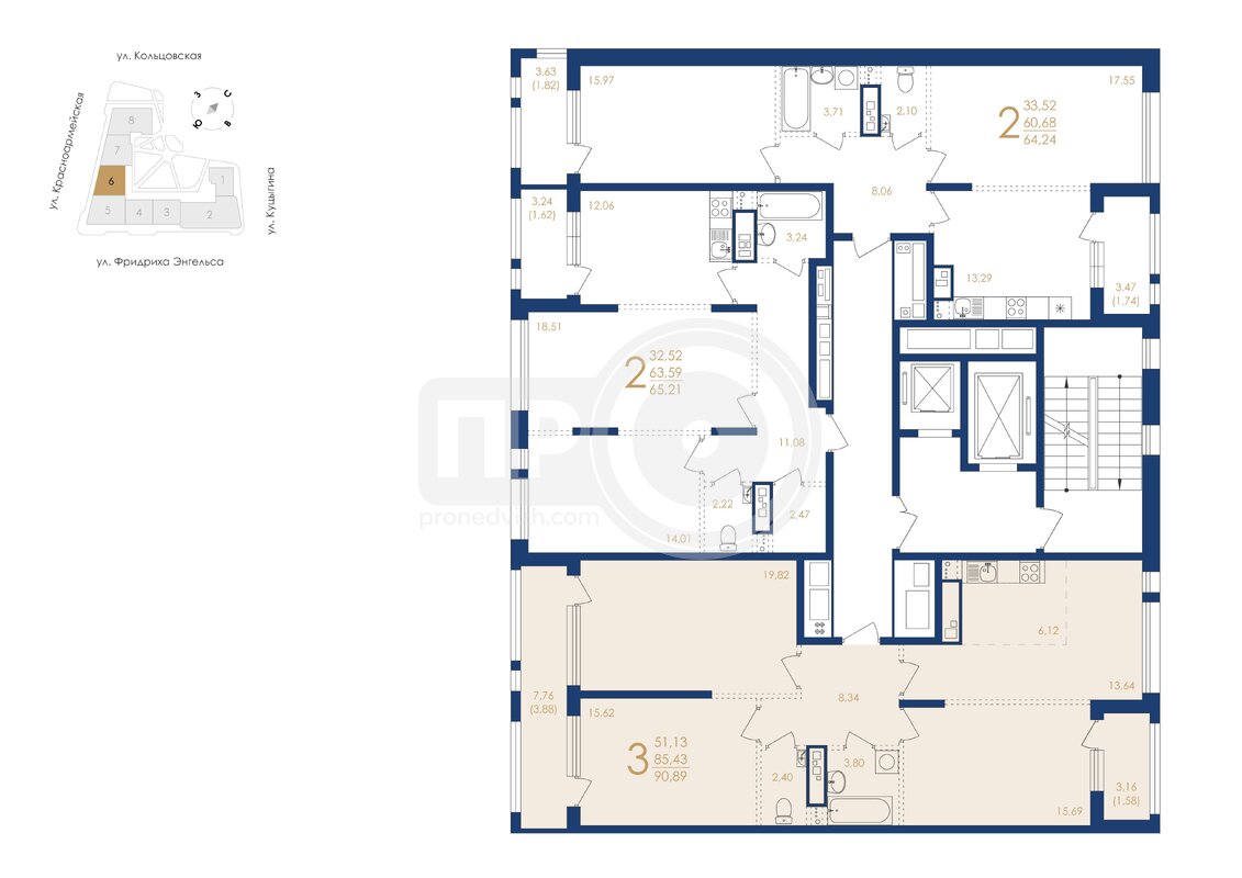 3-комнатная квартира, 90.89кв.м