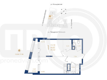 Миниатюра 1-комнатная квартира, 48.52кв.м