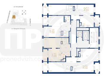 Миниатюра 1-комнатная квартира, 44.45кв.м
