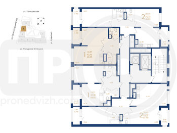 Миниатюра 1-комнатная квартира, 42.58кв.м