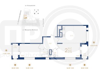 Миниатюра 2-комнатная квартира, 67.78кв.м