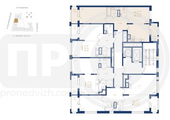 Миниатюра 2-комнатная квартира, 60.05кв.м