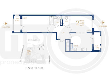 Миниатюра 2-комнатная квартира, 60.05кв.м