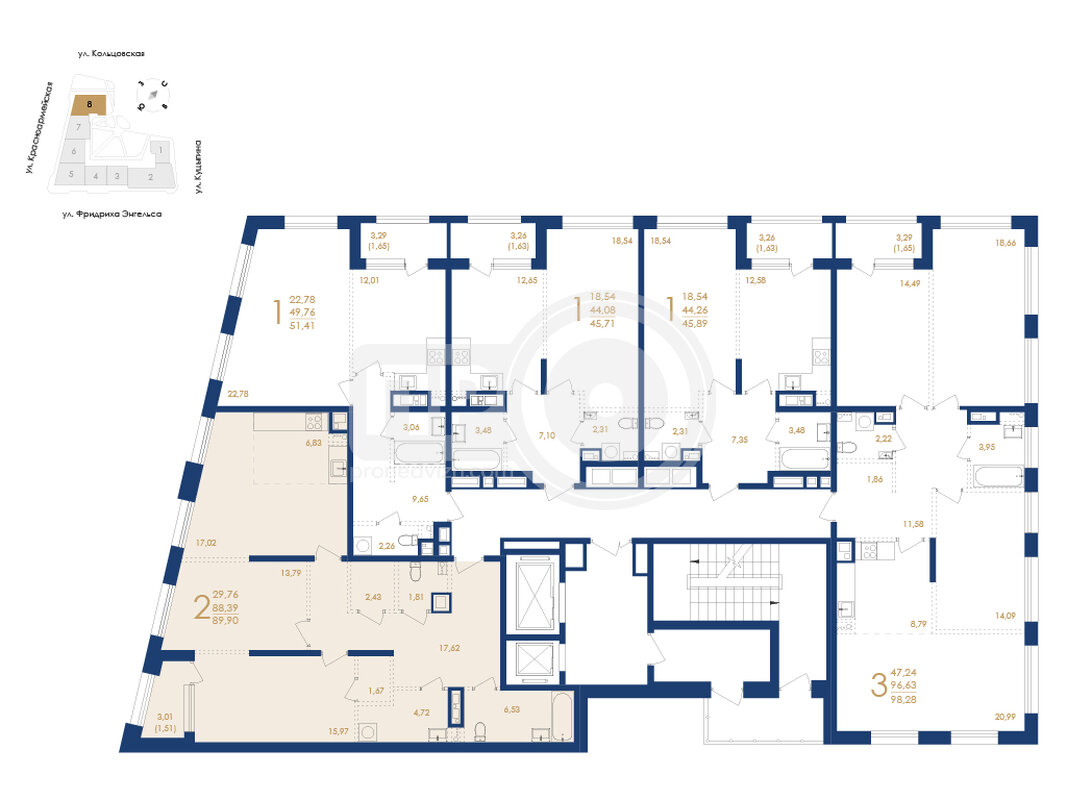 2-комнатная квартира, 89.9кв.м