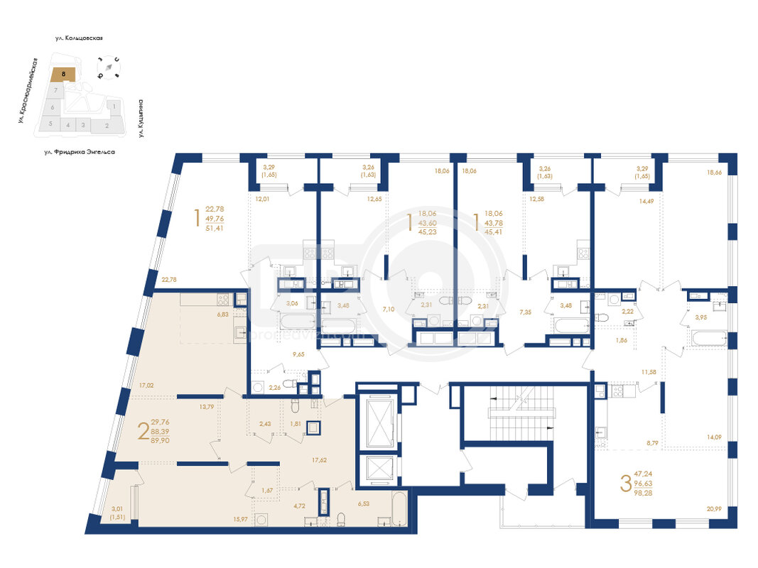 2-комнатная квартира, 89.9кв.м