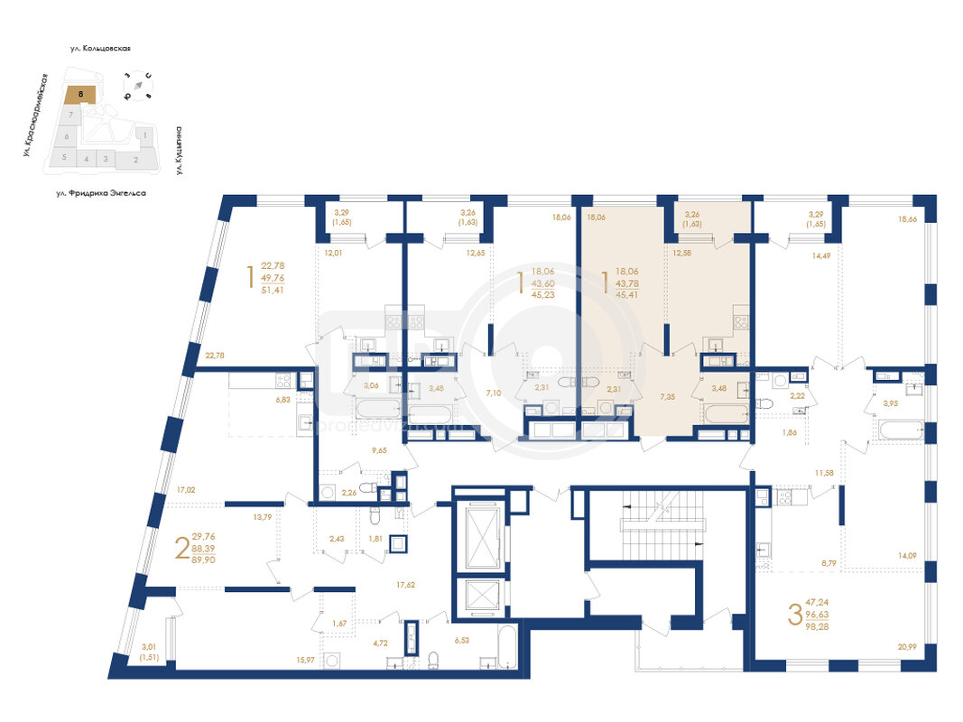 1-комнатная квартира, 45.41кв.м
