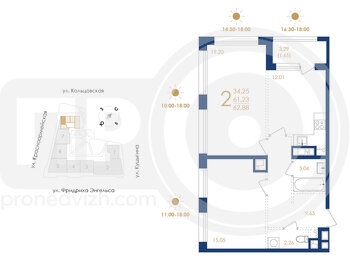 Миниатюра 2-комнатная квартира, 62.88кв.м