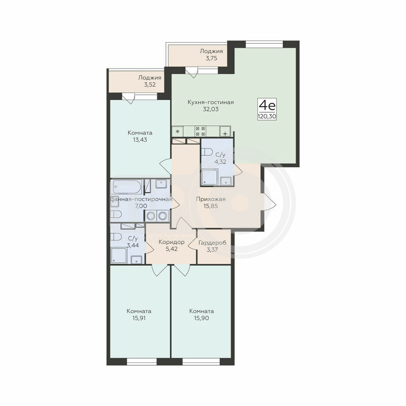4-комнатная квартира, 120.3кв.м
