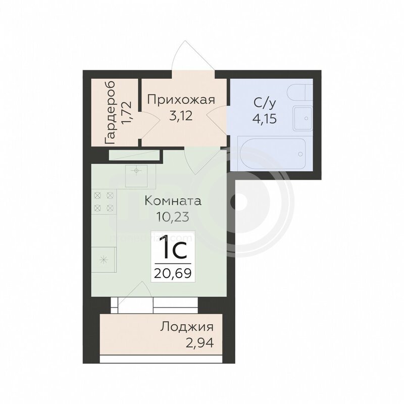 1-комнатная квартира, 20.69кв.м