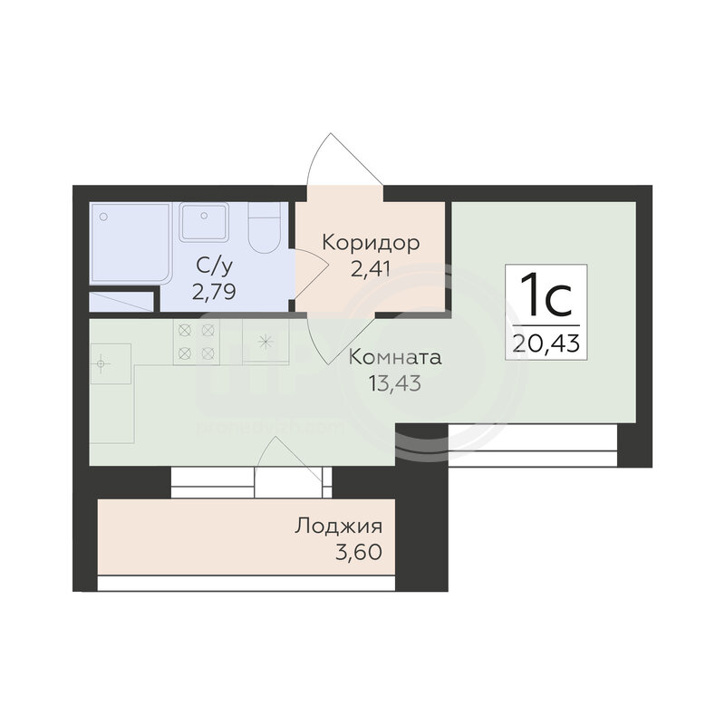 1-комнатная квартира, 20.43кв.м