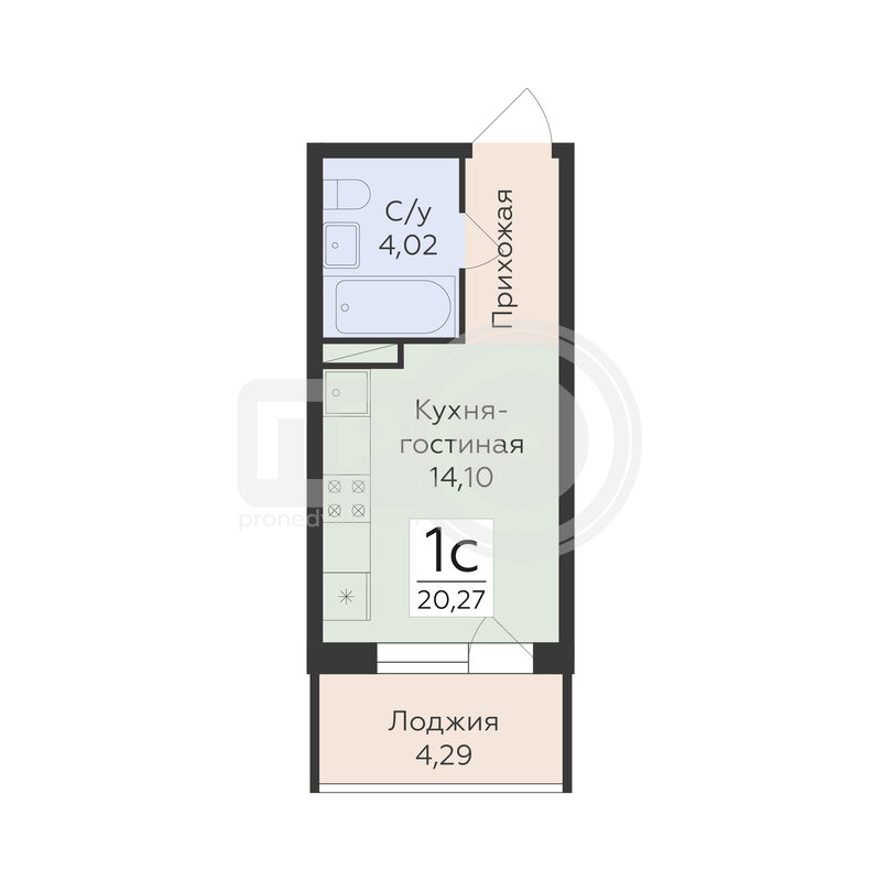 1-комнатная квартира, 20.27кв.м
