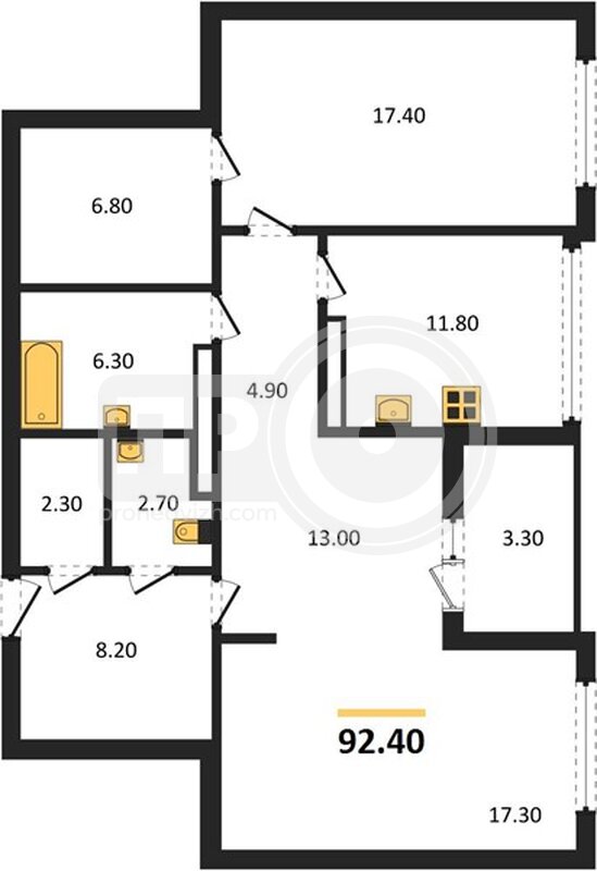 2-комнатная квартира, 92.4кв.м