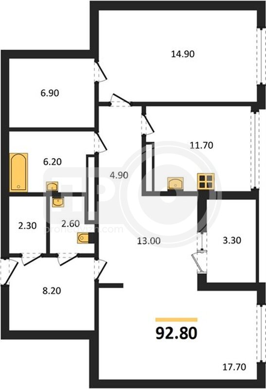 2-комнатная квартира, 92.8кв.м