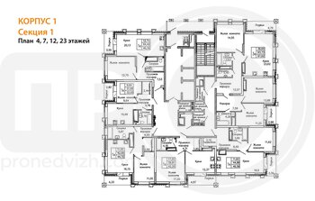 Миниатюра 1-комнатная квартира, 46.18кв.м