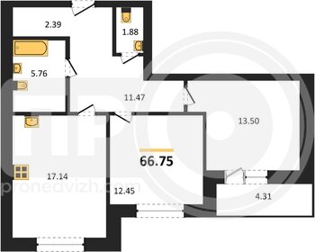 Миниатюра 2-комнатная квартира, 66.75кв.м