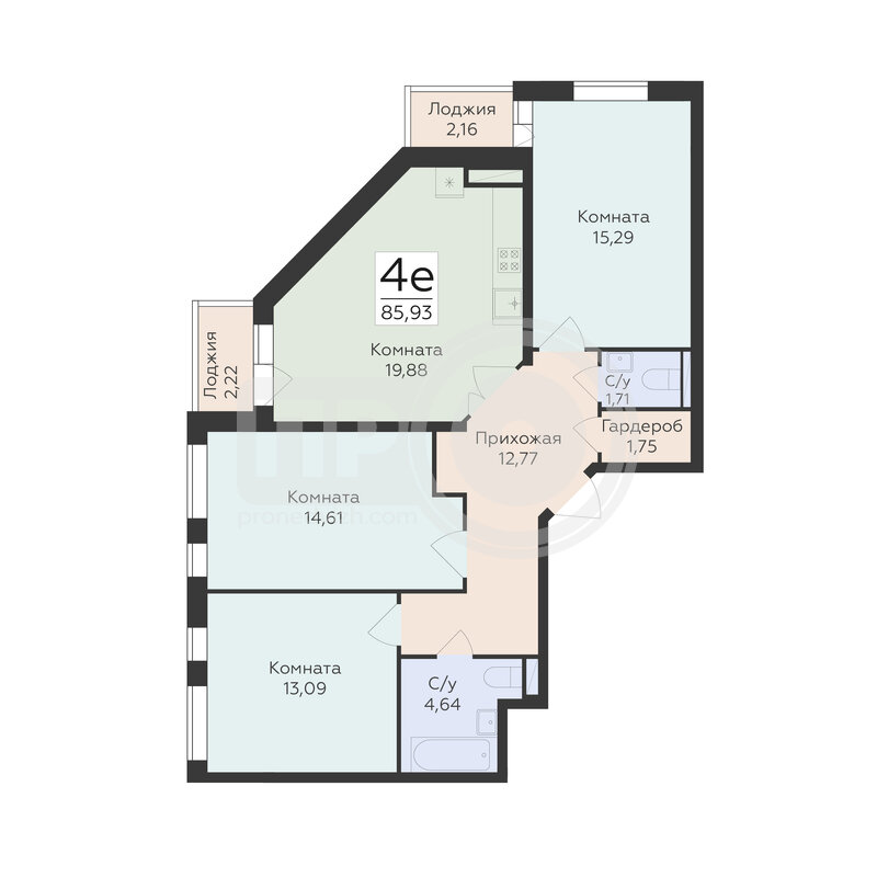 4-комнатная квартира, 85.93кв.м