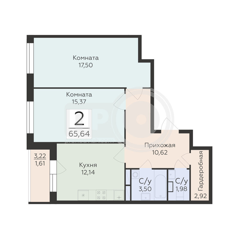 2-комнатная квартира, 65.64кв.м