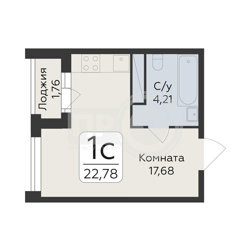 1-комнатная квартира, 22.78кв.м