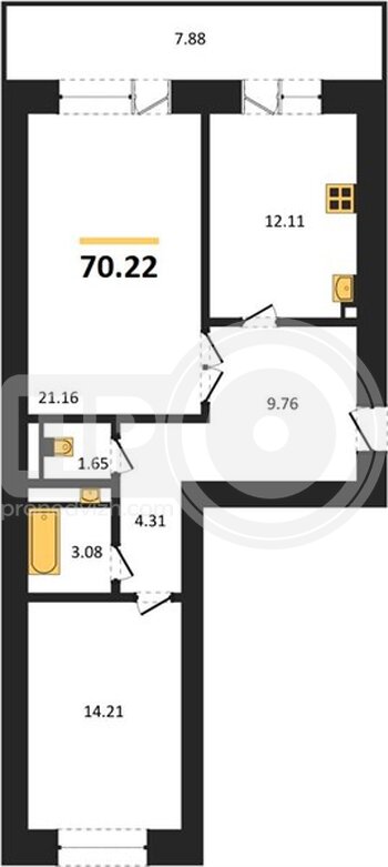 Миниатюра 2-комнатная квартира, 71кв.м