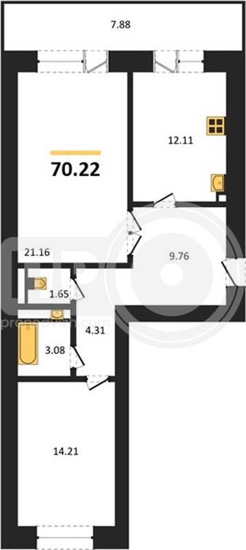 2-комнатная квартира, 71кв.м