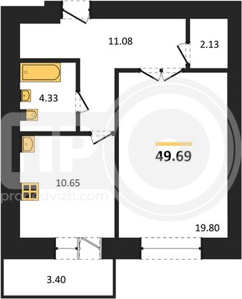 Миниатюра 1-комнатная квартира, 50.3кв.м