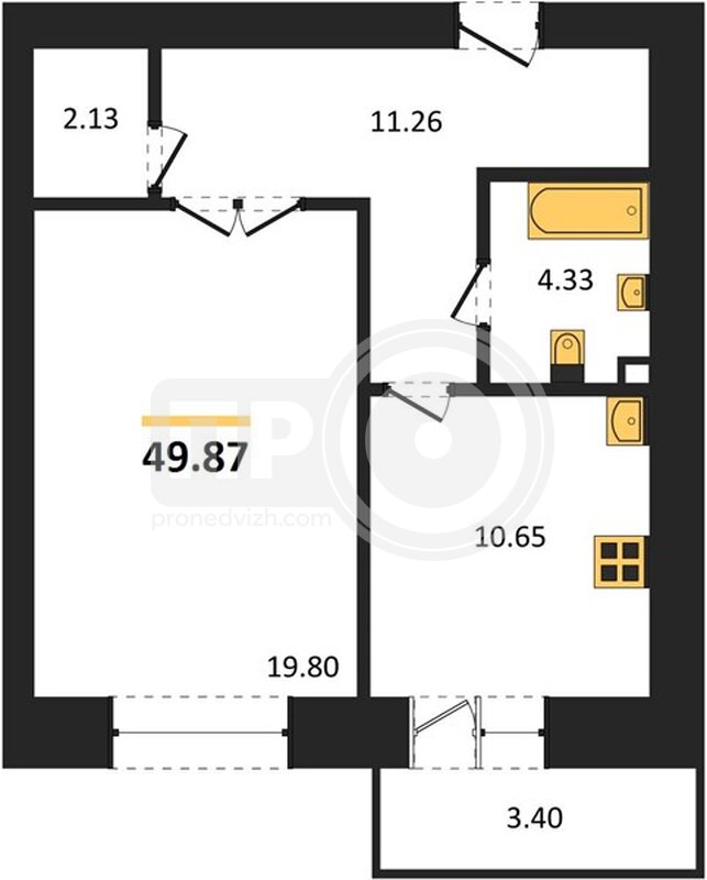 1-комнатная квартира, 50.2кв.м