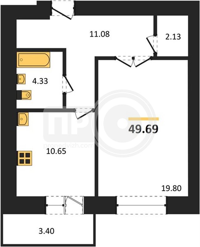 1-комнатная квартира, 50.3кв.м