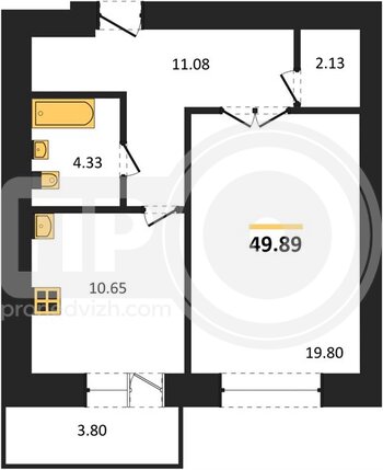 Миниатюра 1-комнатная квартира, 50.4кв.м