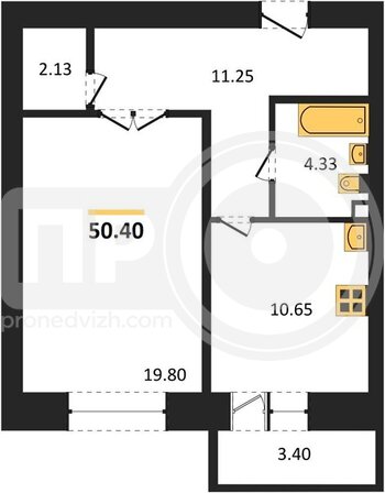 Миниатюра 1-комнатная квартира, 50.4кв.м