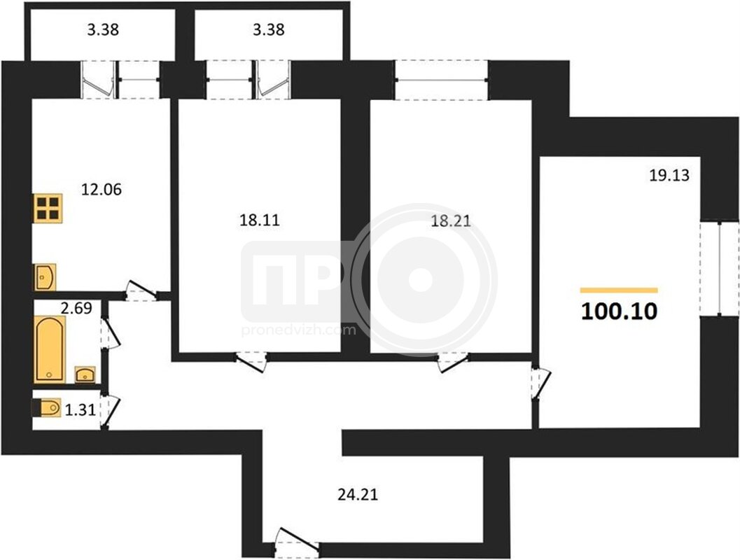 3-комнатная квартира, 100.1кв.м