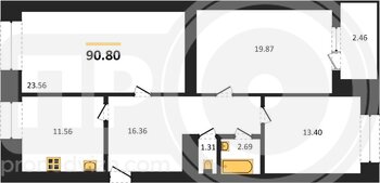 Миниатюра 3-комнатная квартира, 90.8кв.м