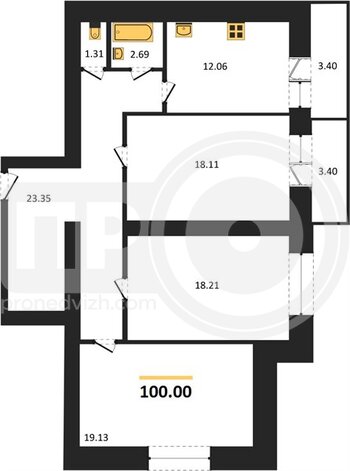 Миниатюра 3-комнатная квартира, 100кв.м